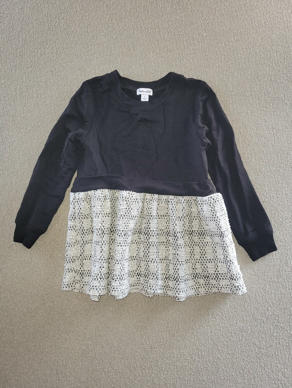 Splendid Size 4 Black Long-Sleeve with Cream Peplum Dress